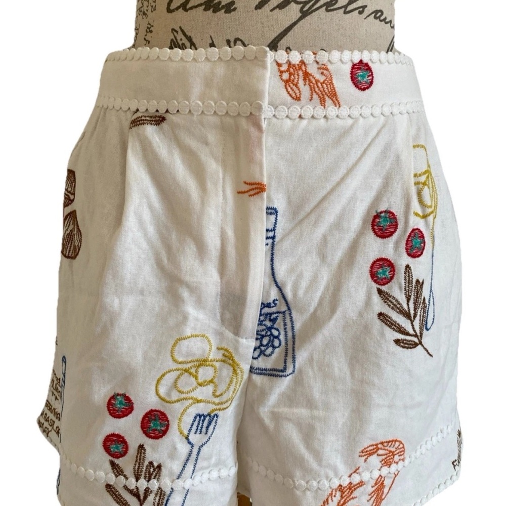 Caroline Constas High Waist Embroidered Shorts - White with Multicolor Accents